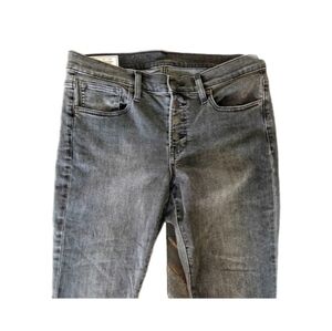 Black Stonewash Skinny Raw Hem Button Fly Jeans